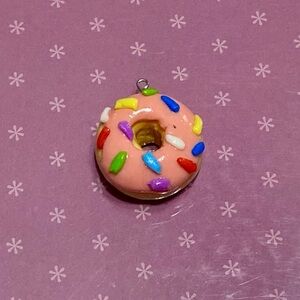 Pink Clay Donut Charm with Multicolored Sprinkles